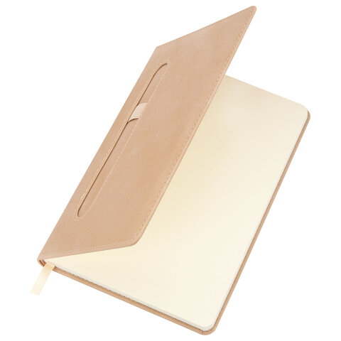 Блокнот А5, 148x218 мм, BRAUBERG "Optimal", под кожу, 80 листов, резинка, держатель для ручки, клетка, бежевый, 118636 - фото 5