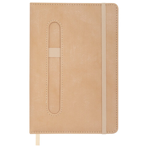 Блокнот А5, 148x218 мм, BRAUBERG "Optimal", под кожу, 80 листов, резинка, держатель для ручки, клетка, бежевый, 118636 - фото 3