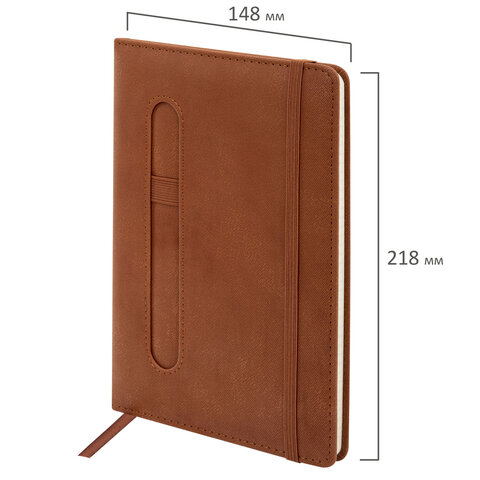 Блокнот А5, 148x218 мм, BRAUBERG "Optimal", под кожу, 80 листов, резинка, держатель для ручки, клетка, коричневый, 118637 - фото 7