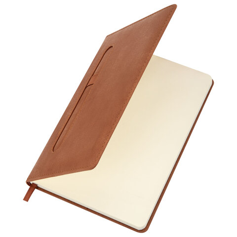 Блокнот А5, 148x218 мм, BRAUBERG "Optimal", под кожу, 80 листов, резинка, держатель для ручки, клетка, коричневый, 118637 - фото 5