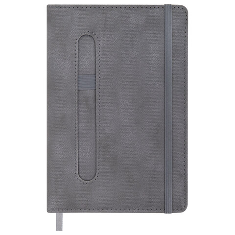 Блокнот А5, 148x218 мм, BRAUBERG "Optimal", под кожу, 80 листов, резинка, держатель для ручки, клетка, серый, 118638 - фото 3