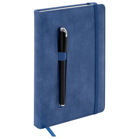 Ежедневник недатированный А5, 148x218 мм, BRAUBERG "Optimal", под кожу, резинка, держатель для ручки, синий, 118639 - фото 7
