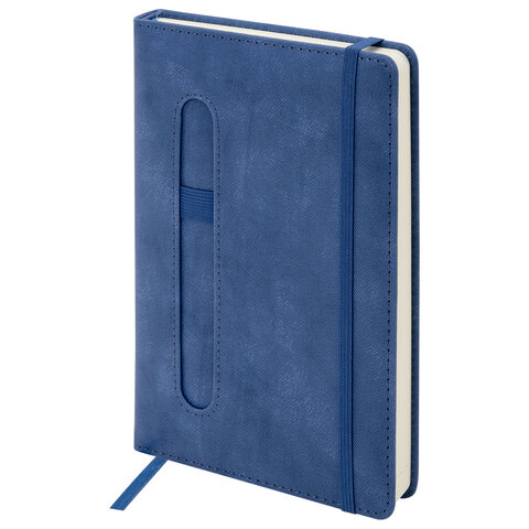 Ежедневник недатированный А5, 148x218 мм, BRAUBERG "Optimal", под кожу, резинка, держатель для ручки, синий, 118639 - фото 2
