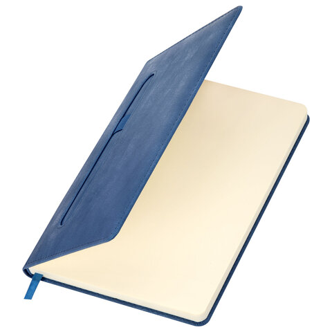 Ежедневник недатированный А5, 148x218 мм, BRAUBERG "Optimal", под кожу, резинка, держатель для ручки, синий, 118639 - фото 6