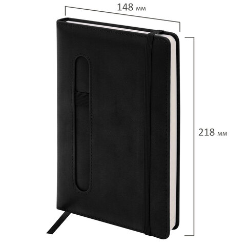 Ежедневник недатированный А5, 148x218 мм, BRAUBERG "Optimal", под кожу, 160 листов, резинка, держатель для ручки, черный, 118640 - фото 3