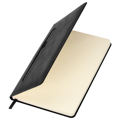 Ежедневник недатированный А5, 148x218 мм, BRAUBERG "Optimal", под кожу, 160 листов, резинка, держатель для ручки, черный, 118640 - фото 6