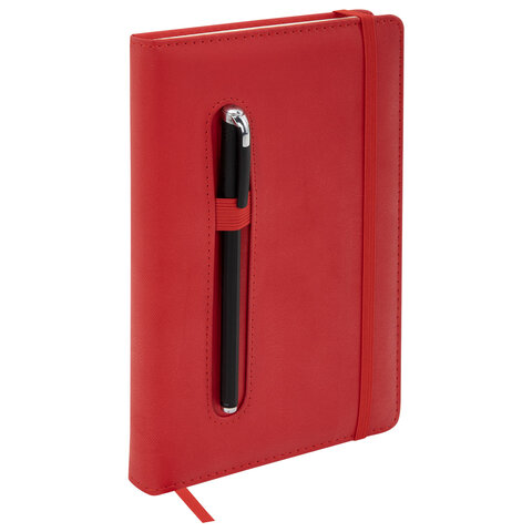 Ежедневник недатированный А5, 148x218 мм, BRAUBERG "Optimal", под кожу, 160 листов, резинка, держатель для ручки, красный, 118641 - фото 7