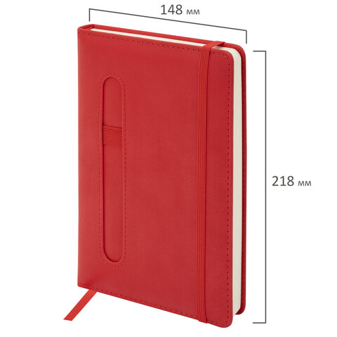 Ежедневник недатированный А5, 148x218 мм, BRAUBERG "Optimal", под кожу, 160 листов, резинка, держатель для ручки, красный, 118641 - фото 3