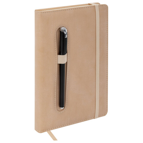 Ежедневник недатированный А5, 148x218 мм, BRAUBERG "Optimal", под кожу, 160 листов, резинка, держатель для ручки, бежевый, 118642 - фото 7