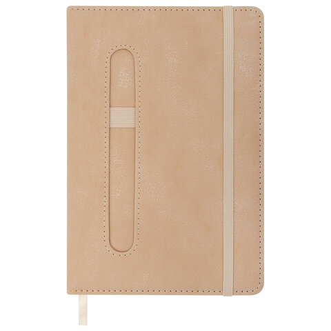 Ежедневник недатированный А5, 148x218 мм, BRAUBERG "Optimal", под кожу, 160 листов, резинка, держатель для ручки, бежевый, 118642 - фото 5