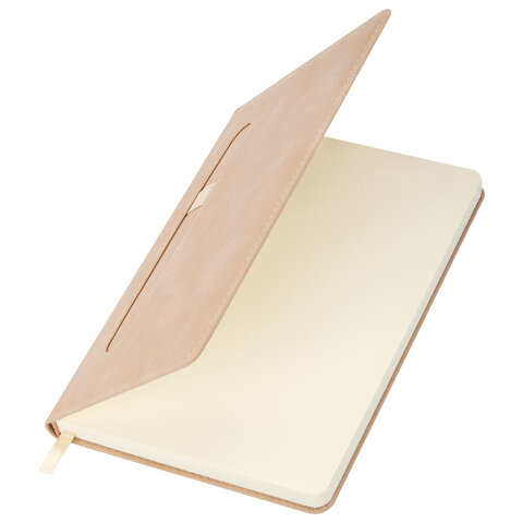 Ежедневник недатированный А5, 148x218 мм, BRAUBERG "Optimal", под кожу, 160 листов, резинка, держатель для ручки, бежевый, 118642 - фото 6