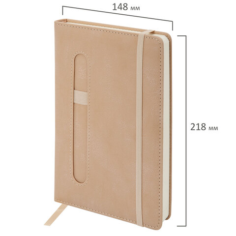 Ежедневник недатированный А5, 148x218 мм, BRAUBERG "Optimal", под кожу, 160 листов, резинка, держатель для ручки, бежевый, 118642 - фото 3