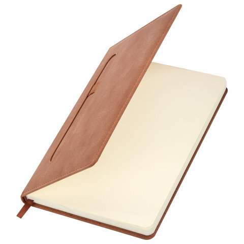 Ежедневник недатированный А5, 148x218 мм, BRAUBERG "Optimal", под кожу, 160 листов, резинка, держатель для ручки, коричневый, 118643 - фото 6