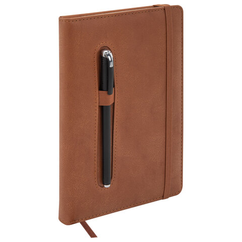 Ежедневник недатированный А5, 148x218 мм, BRAUBERG "Optimal", под кожу, 160 листов, резинка, держатель для ручки, коричневый, 118643 - фото 7