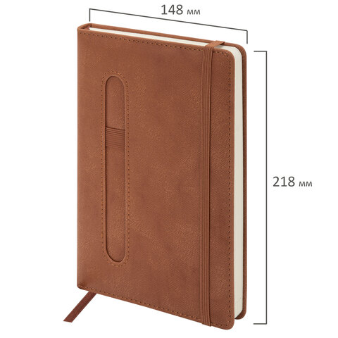 Ежедневник недатированный А5, 148x218 мм, BRAUBERG "Optimal", под кожу, 160 листов, резинка, держатель для ручки, коричневый, 118643 - фото 3