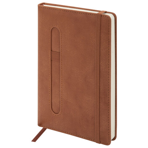 Ежедневник недатированный А5, 148x218 мм, BRAUBERG "Optimal", под кожу, 160 листов, резинка, держатель для ручки, коричневый, 118643 - фото 2