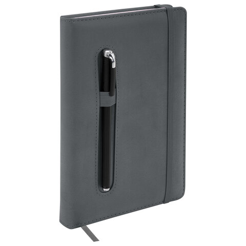 Ежедневник недатированный А5, 148x218 мм, BRAUBERG "Optimal", под кожу, 160 листов, резинка, держатель для ручки, серый, 118644 - фото 7