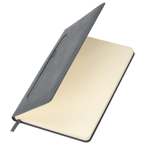 Ежедневник недатированный А5, 148x218 мм, BRAUBERG "Optimal", под кожу, 160 листов, резинка, держатель для ручки, серый, 118644 - фото 6