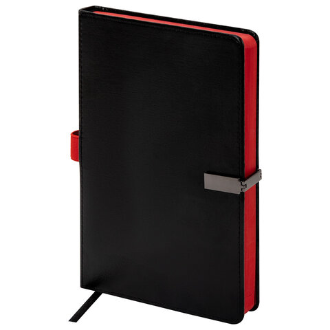 Ежедневник недатированный А5, 148x218 мм, BRAUBERG "Inspiration", под кожу, застежка, цветной срез, 160 листов, черный, 118648 - фото 2