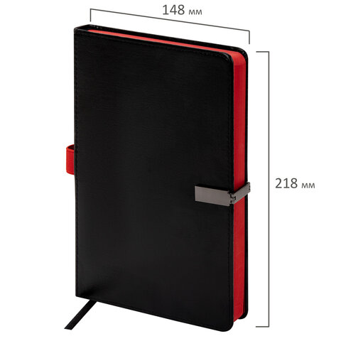 Ежедневник недатированный А5, 148x218 мм, BRAUBERG "Inspiration", под кожу, застежка, цветной срез, 160 листов, черный, 118648 - фото 7