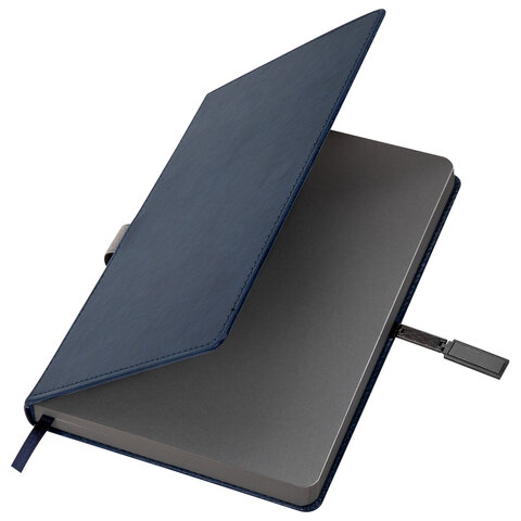 Ежедневник недатированный А5, 148x218 мм, BRAUBERG "Inspiration", под кожу, застежка, цветной срез, 160 листов, синий, 118649 - фото 8