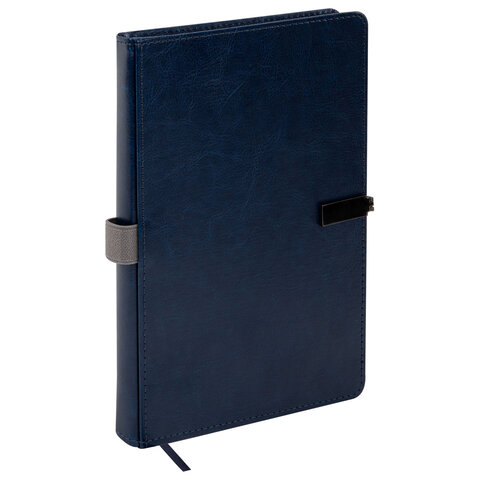 Ежедневник недатированный А5, 148x218 мм, BRAUBERG "Inspiration", под кожу, застежка, цветной срез, 160 листов, синий, 118649 - фото 5