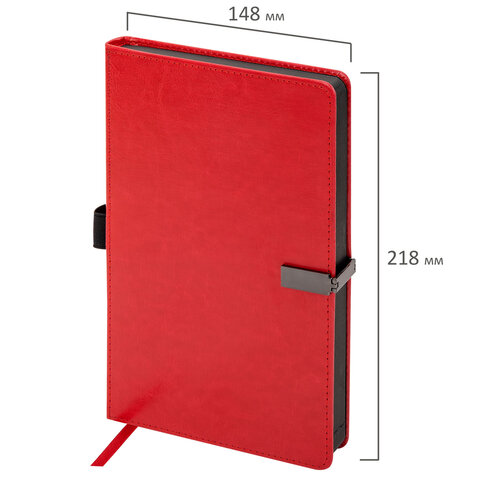 Ежедневник недатированный А5, 148x218 мм, BRAUBERG "Inspiration", под кожу, застежка, цветной срез, 160 листов, красный, 118650 - фото 7