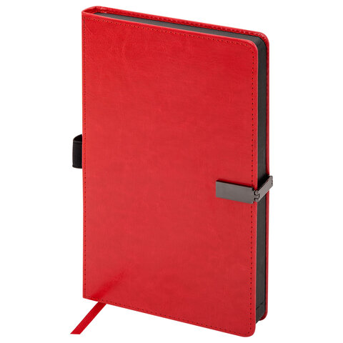 Ежедневник недатированный А5, 148x218 мм, BRAUBERG "Inspiration", под кожу, застежка, цветной срез, 160 листов, красный, 118650 - фото 2