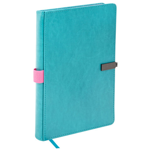 Ежедневник недатированный А5, 148x218 мм, BRAUBERG "Inspiration", под кожу, застежка, цветной срез, 160 листов, бирюзовый, 118651 - фото 5