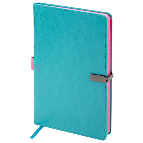 Ежедневник недатированный А5, 148x218 мм, BRAUBERG "Inspiration", под кожу, застежка, цветной срез, 160 листов, бирюзовый, 118651 - фото 2
