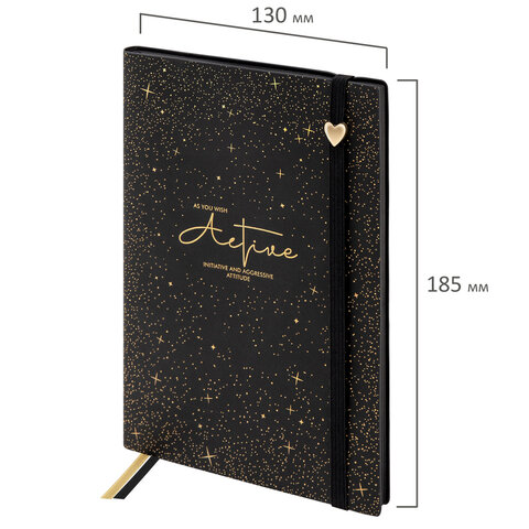 Блокнот B6, 130x185 мм, BRAUBERG "Stellar", под кожу, 80 листов, фольга, резинка, клетка, черный, 118652 - фото 2