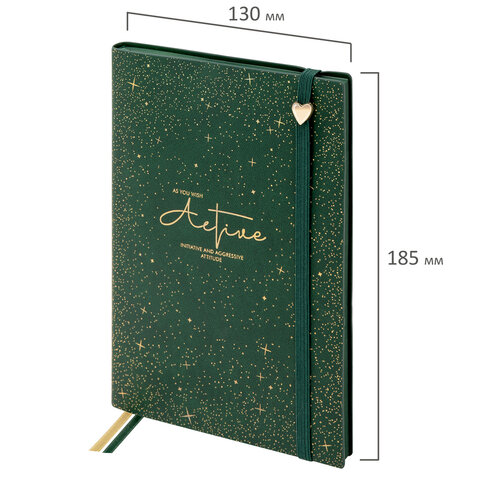 Блокнот B6, 130x185 мм, BRAUBERG "Stellar", под кожу, 80 листов, фольга, резинка, клетка, зеленый, 118653 - фото 2