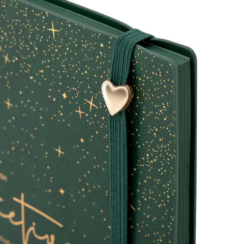 Блокнот B6, 130x185 мм, BRAUBERG "Stellar", под кожу, 80 листов, фольга, резинка, клетка, зеленый, 118653 - фото 3