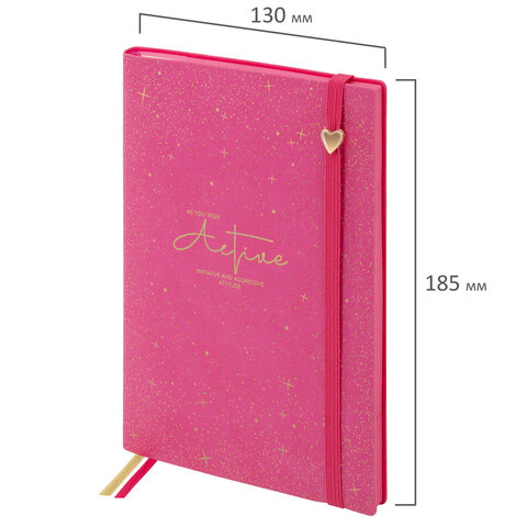 Блокнот B6, 130x185 мм, BRAUBERG "Stellar", под кожу, 80 листов, фольга, резинка, клетка, розовый, 118654 - фото 2