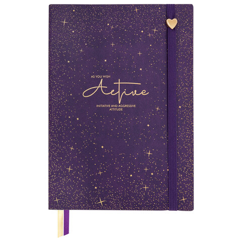 Блокнот B6, 130x185 мм, BRAUBERG "Stellar", под кожу, 80 листов, фольга, резинка, клетка, фиолетовый, 118655 - фото 4