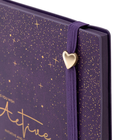 Блокнот B6, 130x185 мм, BRAUBERG "Stellar", под кожу, 80 листов, фольга, резинка, клетка, фиолетовый, 118655 - фото 3