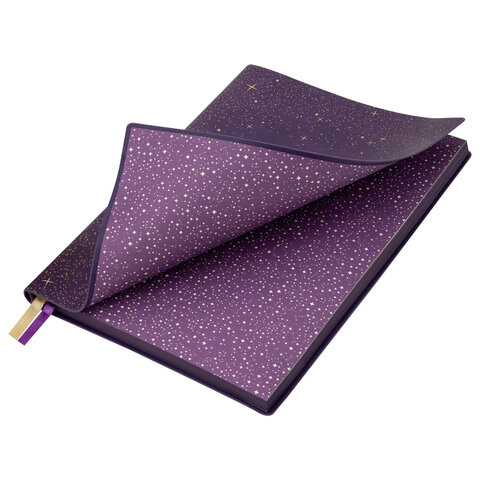 Блокнот B6, 130x185 мм, BRAUBERG "Stellar", под кожу, 80 листов, фольга, резинка, клетка, фиолетовый, 118655 - фото 5