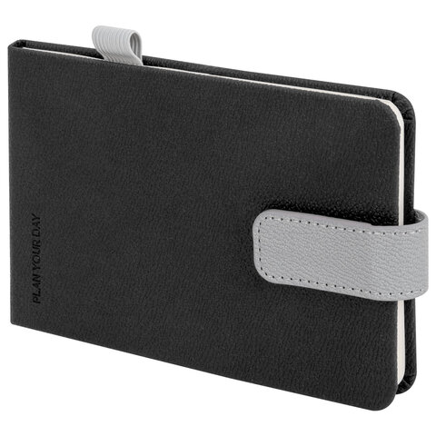 Еженедельник недатированный МАЛЫЙ ФОРМАТ 105х158 мм, BRAUBERG "Modern" под кожу, застежка, 64 листа, черный, 118656