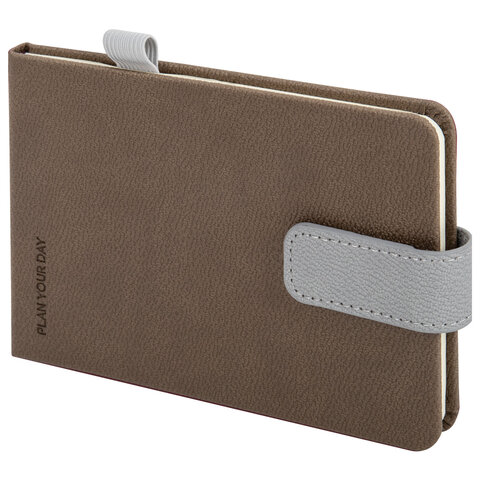 Еженедельник недатированный МАЛЫЙ ФОРМАТ 105х158 мм, BRAUBERG "Modern" под кожу, застежка, 64 листа, коричневый, 118657