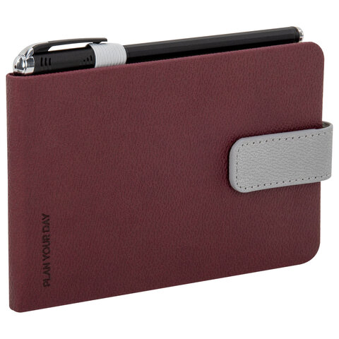 Еженедельник недатированный МАЛЫЙ ФОРМАТ 105х158 мм, BRAUBERG "Modern" под кожу, застежка, 64 листа, бордовый, 118658 - фото 6