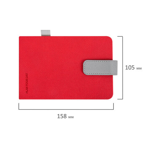 Еженедельник недатированный МАЛЫЙ ФОРМАТ 105х158 мм, BRAUBERG "Modern" под кожу, застежка, 64 листа, красный, 118659 - фото 5