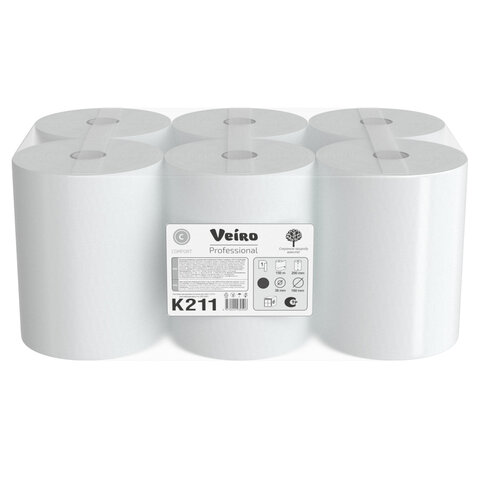 Полотенца бумажные рулонные 150 м, VEIRO Professional (H1) COMFORT, 1-слойные, КОМПЛЕКТ 6 рулонов, K211