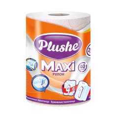 Полотенца бумажные бытовые, рулон 40 метров, 2-слойные, PLUSHE "Maxi" (ПЛЮШЕ), 100% целлюлоза