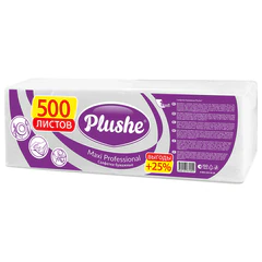 Салфетки бумажные 500 штук, 24х24 см, PLUSHE "Maxi" (ПЛЮШЕ), белые, 100% целлюлоза