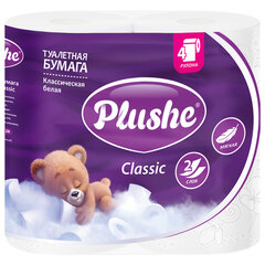 Бумага туалетная, спайка 4 шт., 2-слойная (4х18 м), PLUSHE "Classic" (ПЛЮШЕ), 100% целлюлоза