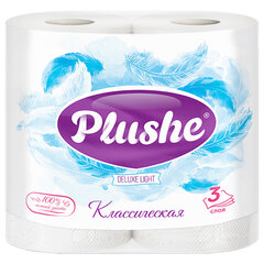 Бумага туалетная, спайка 4 шт., 3-слойная (4х15 м), PLUSHE "Deluxe Light" (ПЛЮШЕ), 100% целлюлоза