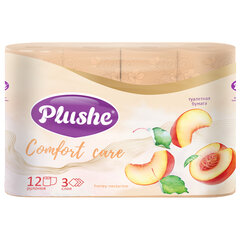 Бумага туалетная, спайка 12 шт., 3 слоя (12х16 м), PLUSHE "Comfort care" (ПЛЮШЕ), с ароматом персика