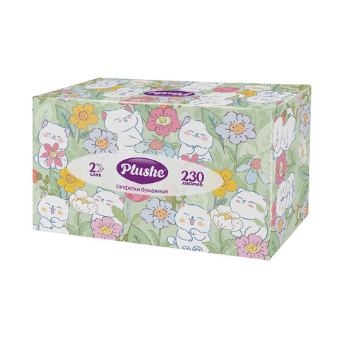 Косметические салфетки 230 штук в картонном боксе, 2-слойные, PLUSHE (ПЛЮШЕ), 20х20 см, 70820 - фото 3