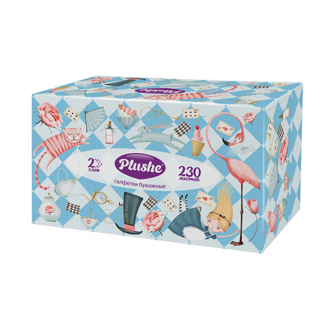 Косметические салфетки 230 штук в картонном боксе, 2-слойные, PLUSHE (ПЛЮШЕ), 20х20 см, 70820 - фото 8