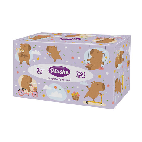 Косметические салфетки 230 штук в картонном боксе, 2-слойные, PLUSHE (ПЛЮШЕ), 20х20 см, 70820 - фото 2